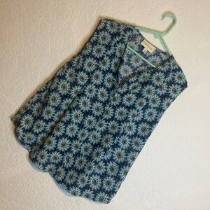 SABINE daisy sunflower sleeveless button up blue yellow flower shirt small